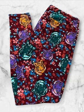 Lularoe TC leggings red with multicolored tigers size 12-18